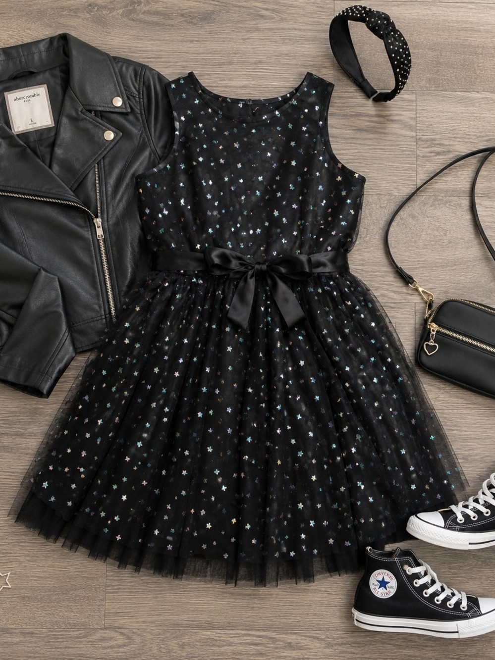 Nordstrom's Girls Black Tulle Star-Print Party Dress - Brand New